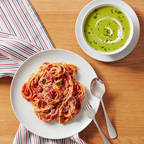 Amazon Basics 18-Piece Kitchen Dinnerware Set, Plates, Dishes, Bowls, Service for 6, White Porcelain Coupe1