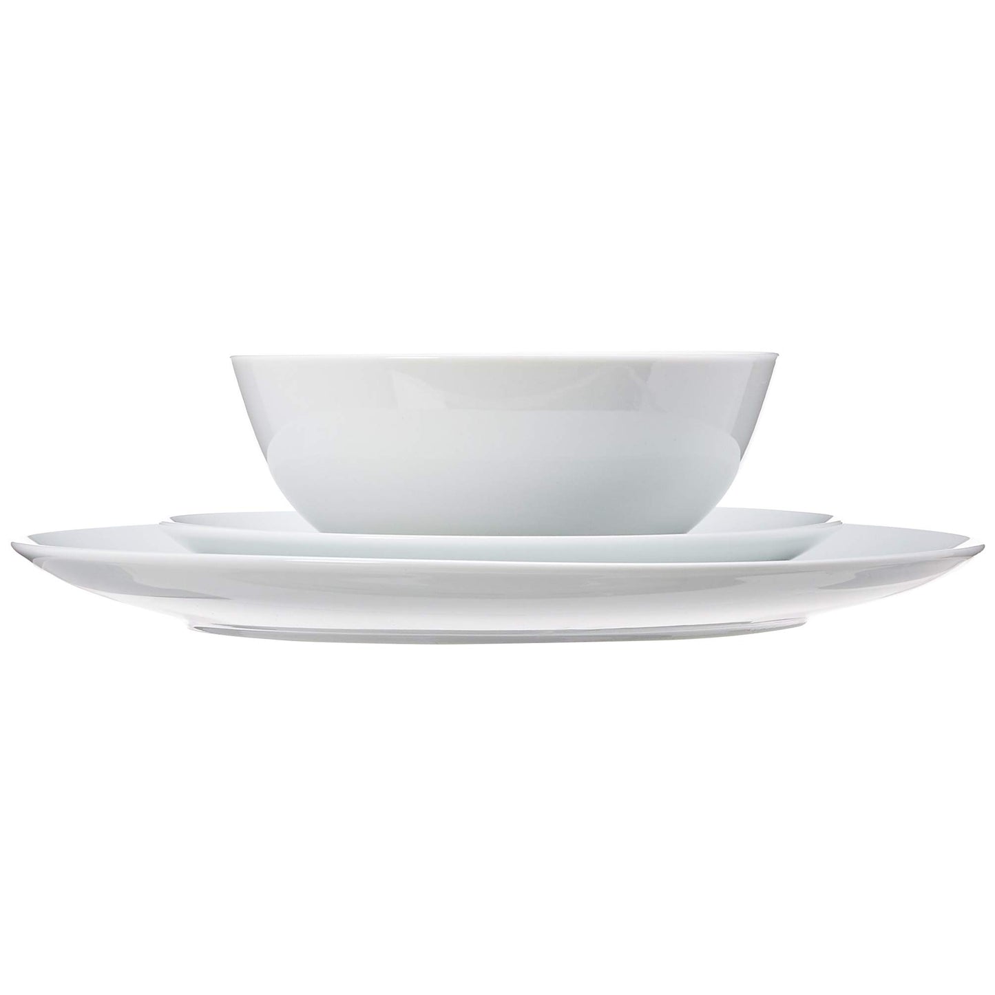 Amazon Basics 18-Piece Kitchen Dinnerware Set, Plates, Dishes, Bowls, Service for 6, White Porcelain Coupe1