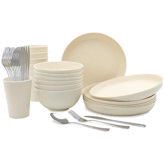 36pcs Reusable Wheat Straw Dinnerware Sets,Unbreakable Dinnerware Cups Plates and Bowls Sets,Durable Kitchenware Dishes Set for Home, Office, Travel,Picnic
