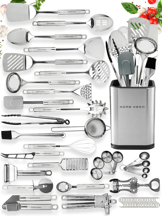 Home Hero 54 Pcs Stainless Steel Kitchen Utensils Set - Nonstick Stainless Steel Cooking Utensils Set - Heat Resistant Kitchen Essentials & Metal Kitchen Gadgets (54 Pcs)1